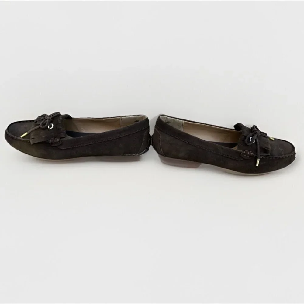 New Lands End Womens Size 8 Slip On Tassel Moccasin Brown Suede Loafers